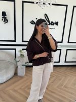 شومیز لینن قهوه ای - Image 3